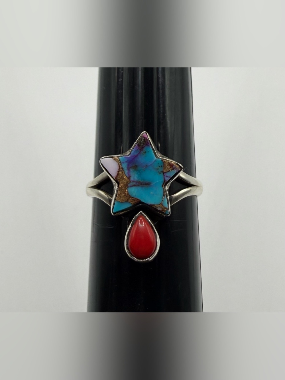 Oyster Copper Tuquoise & Coral Sterling Silver 925 - Size 8